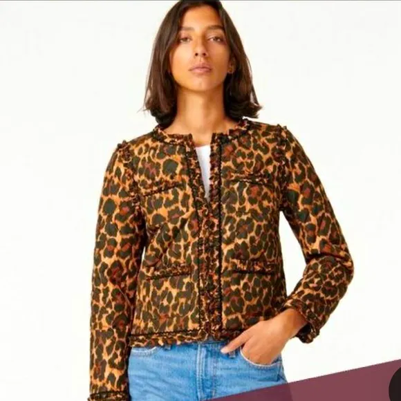 ⭐️ J. Crew Leopard Print Quilted Cropped Lady Jacket with PrimaLoft Size 6