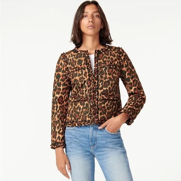 ⭐️ J. Crew Leopard Print Quilted Cropped Lady Jacket with PrimaLoft Size 6
