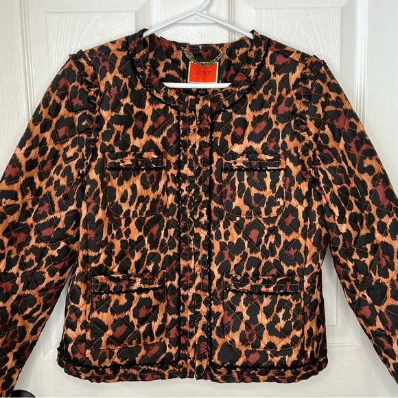 ⭐️ J. Crew Leopard Print Quilted Cropped Lady Jacket with PrimaLoft Size 6