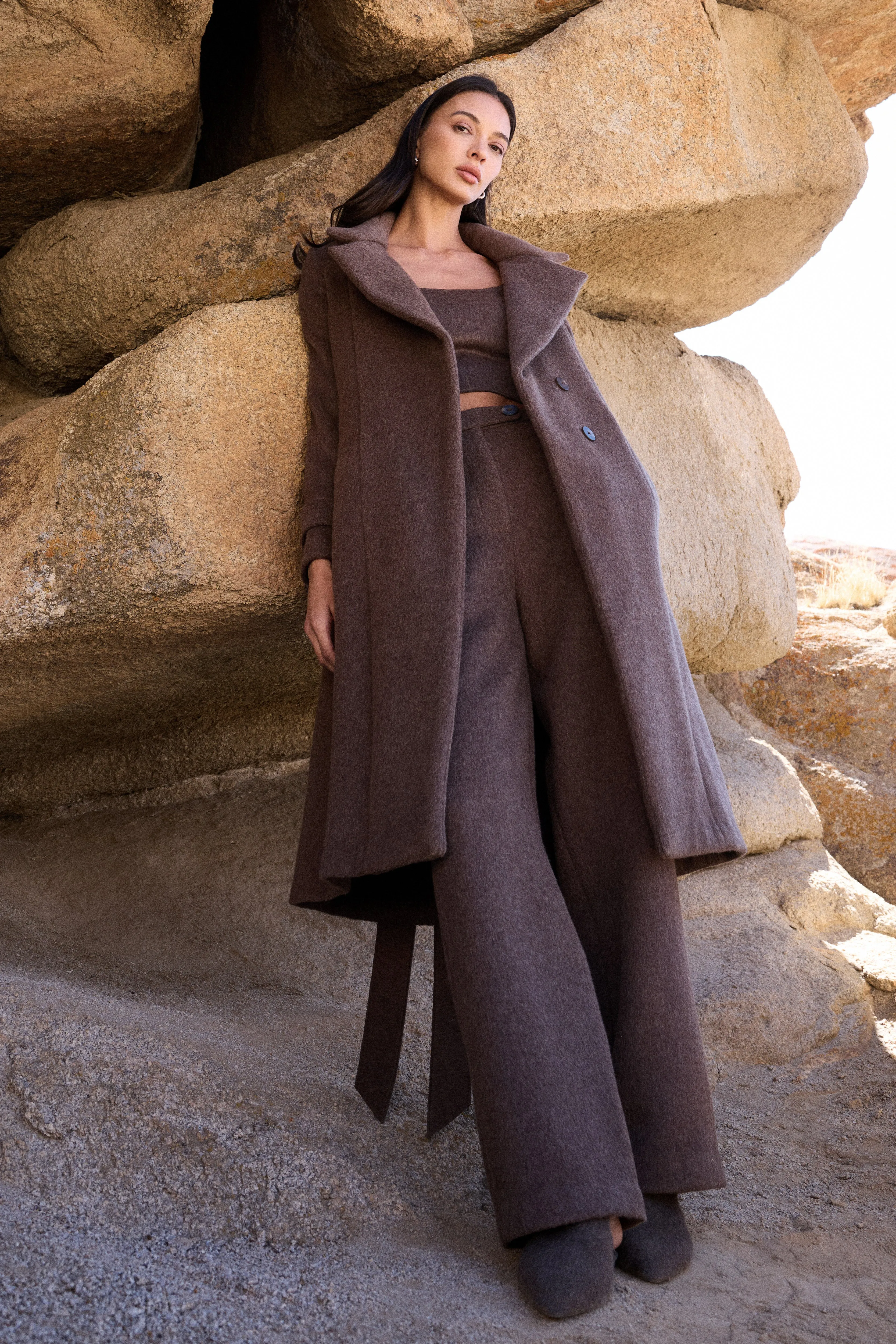 100% Merino Wool Fluid Coat (Bark) & 100% Merino Wool Pants (Bark)