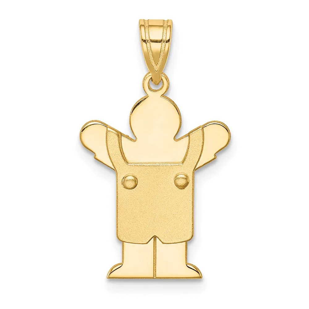 14k Yellow Gold Solid Satin Engravable Boy with Overalls Charm