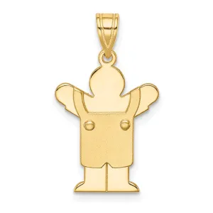 14k Yellow Gold Solid Satin Engravable Boy with Overalls Charm