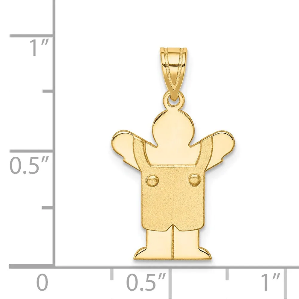 14k Yellow Gold Solid Satin Engravable Boy with Overalls Charm