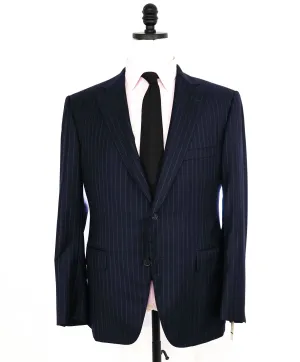 $1,595 PAUL STUART - Navy / Blue Chalk Stripe Wool Notch Lapel 2-Btn Suit - 40S
