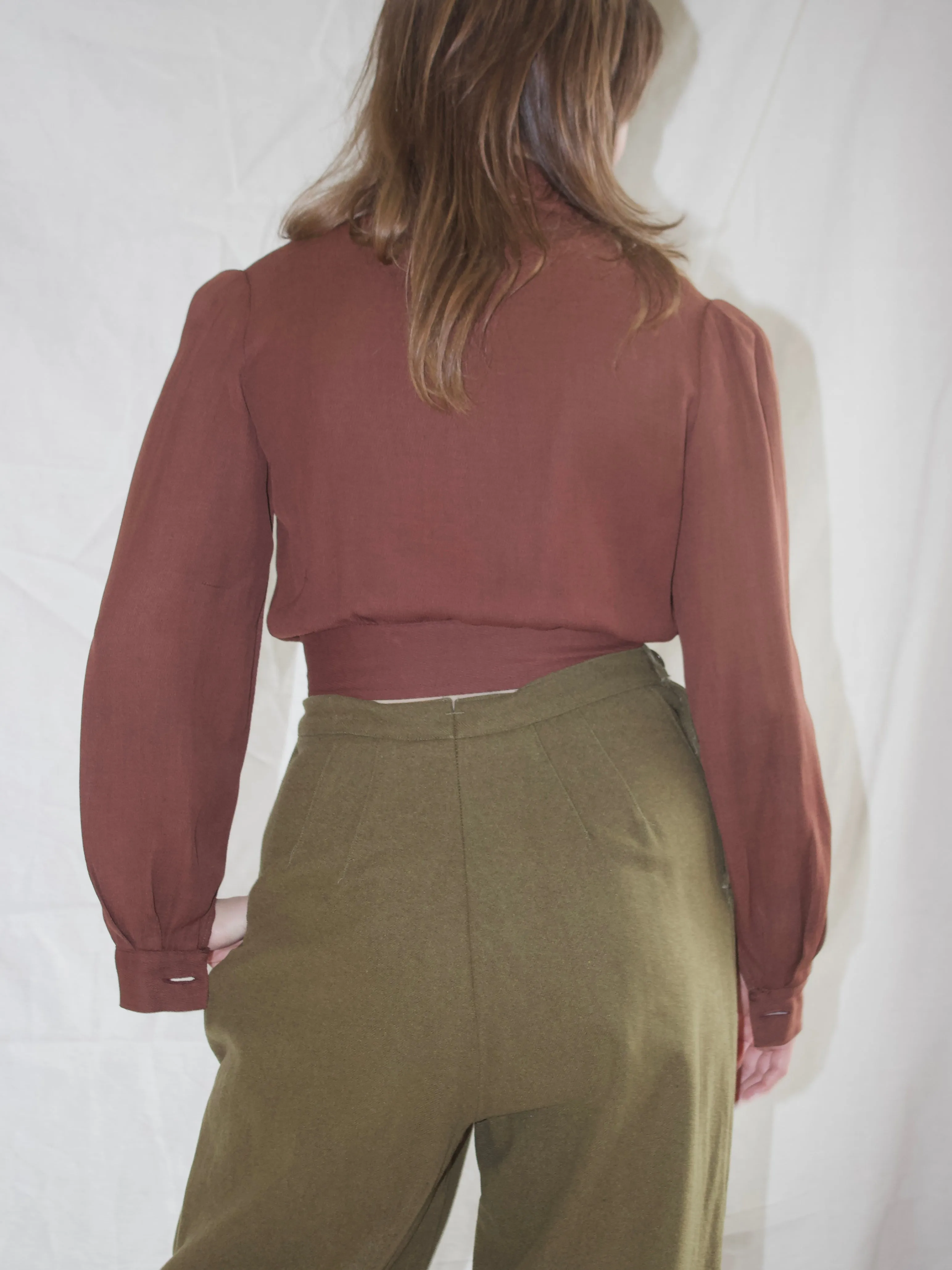 1940s Pleated Side Button Army Wool Trousers