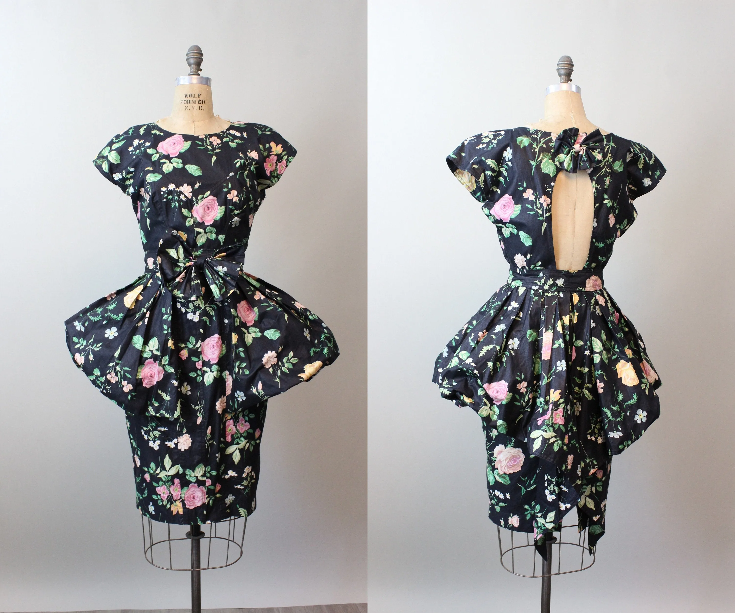 1980s KAREN ALEXANDER open back ROSE print small medium |  new spring