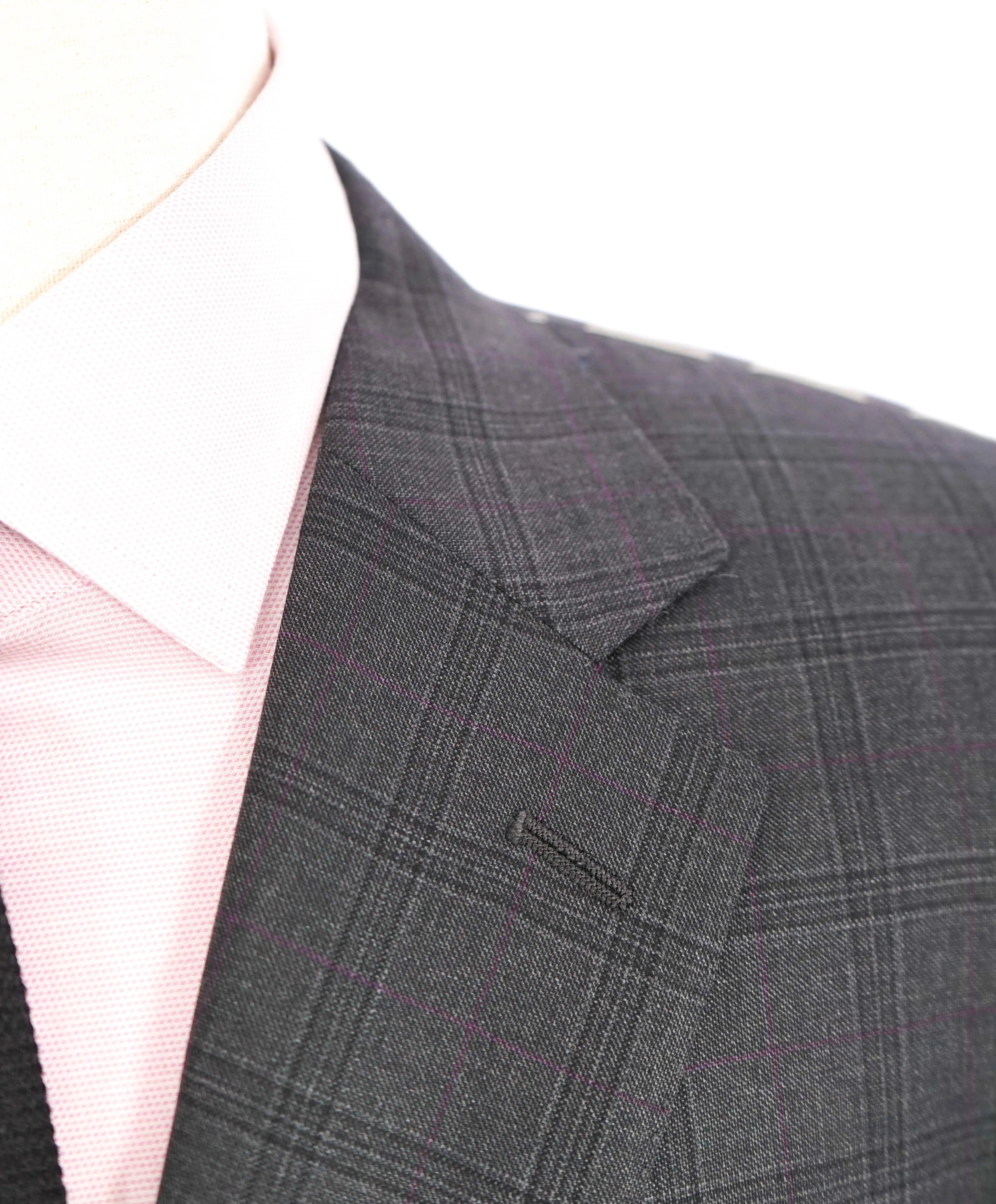 $3,095 CANALI - **EXCLUSIVE** Charcoal/Purple Check Plaid Notch Lapel Suit - 44R