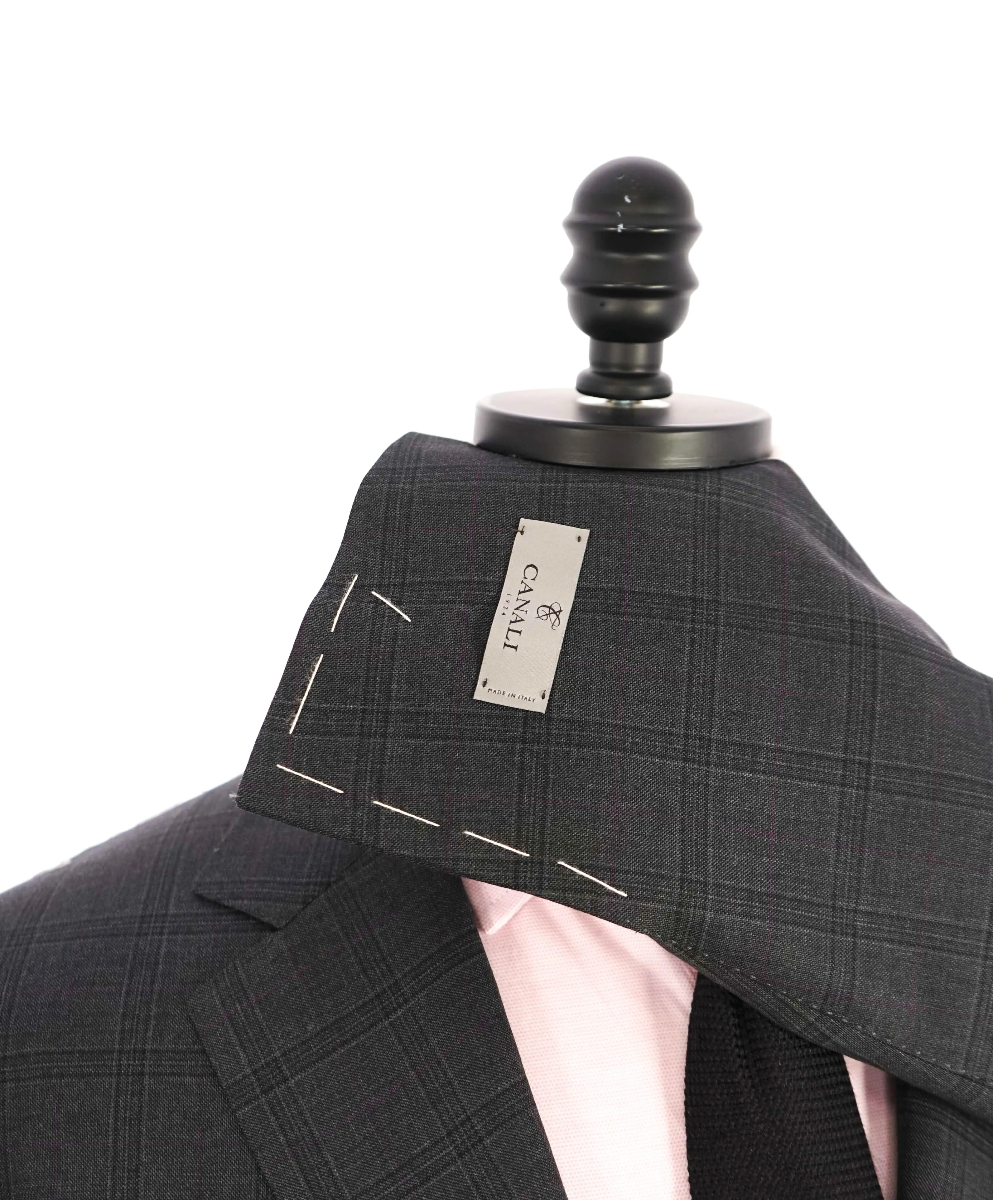 $3,095 CANALI - **EXCLUSIVE** Charcoal/Purple Check Plaid Notch Lapel Suit - 44R