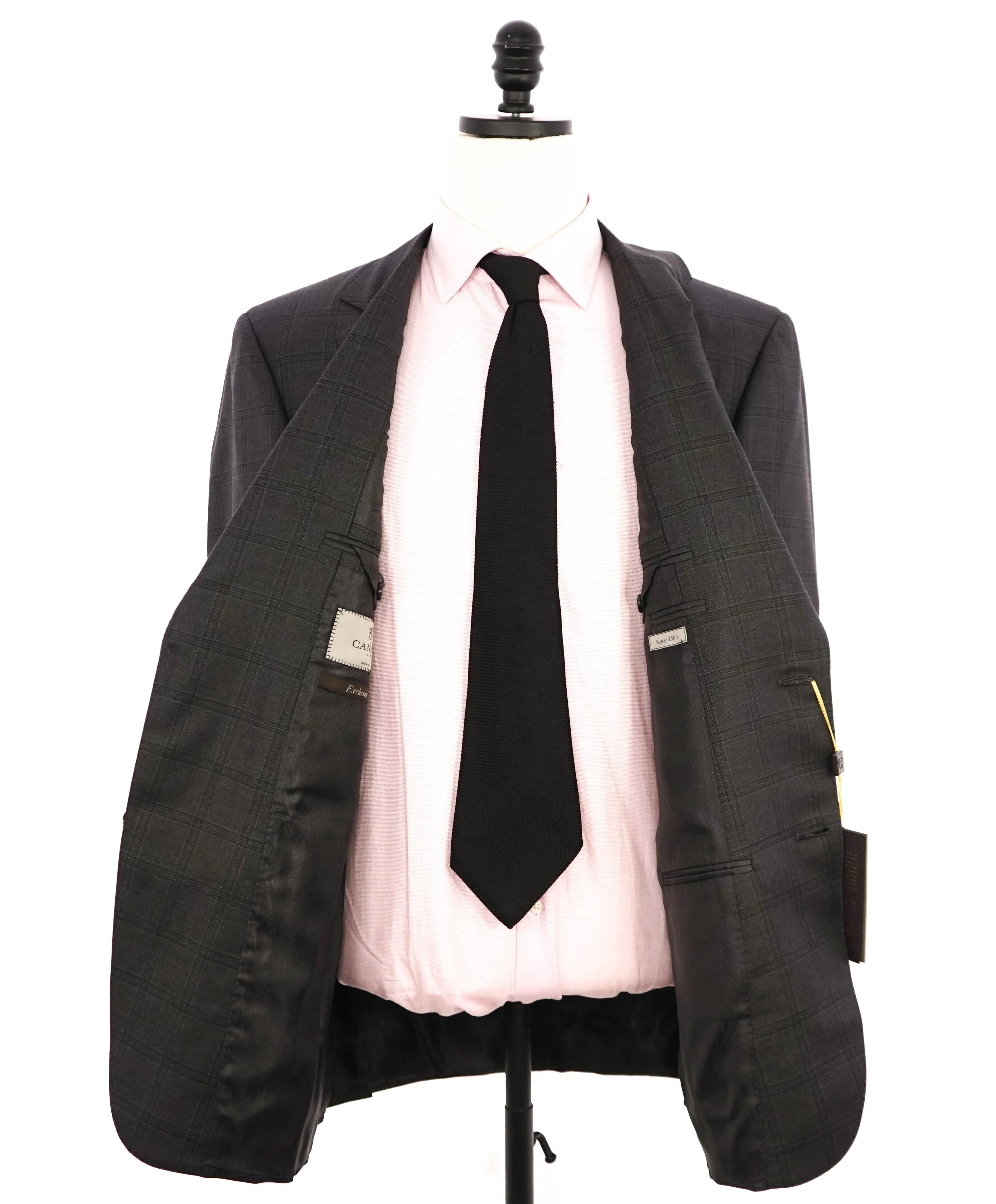 $3,095 CANALI - **EXCLUSIVE** Charcoal/Purple Check Plaid Notch Lapel Suit - 44R