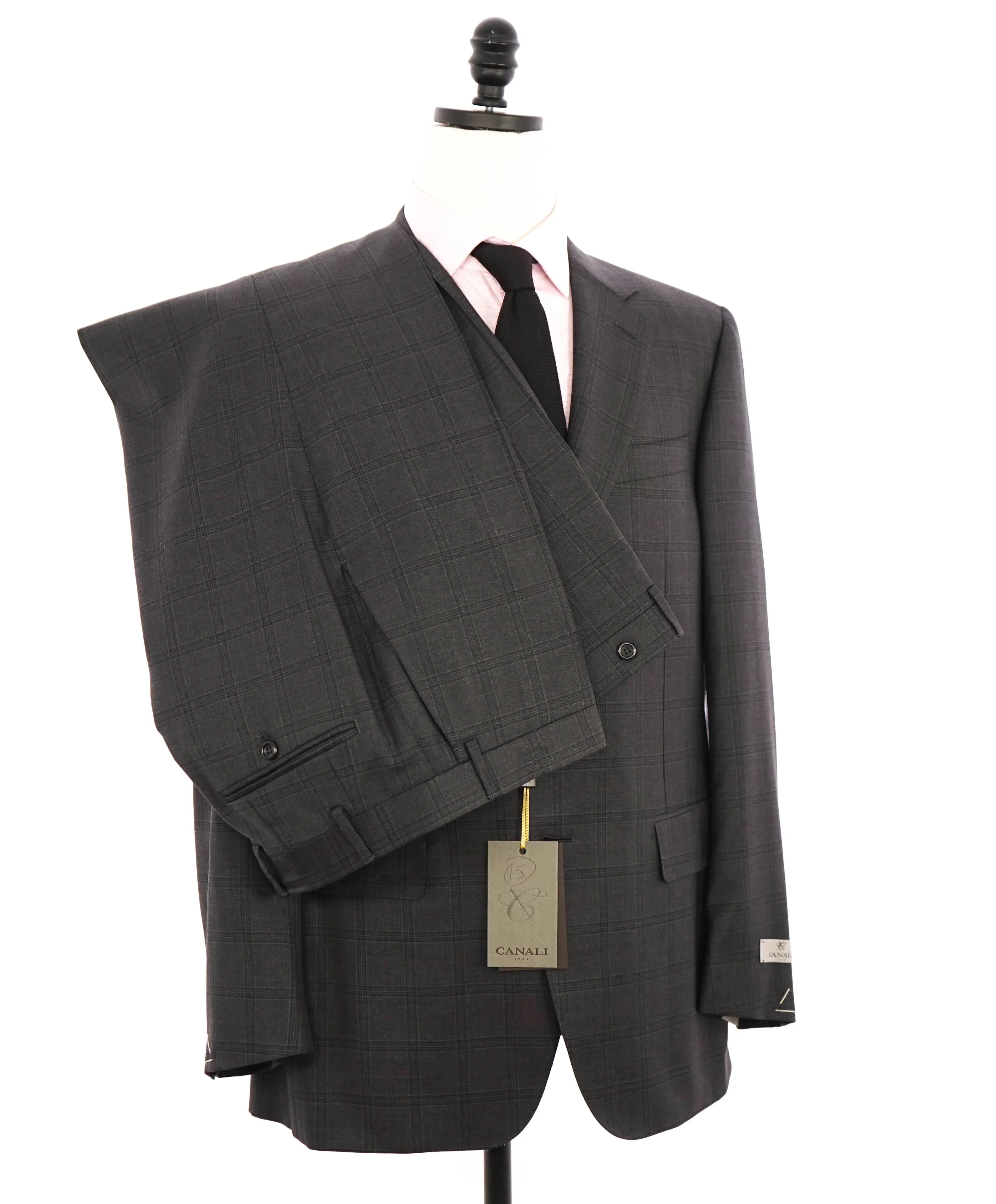 $3,095 CANALI - **EXCLUSIVE** Charcoal/Purple Check Plaid Notch Lapel Suit - 44R
