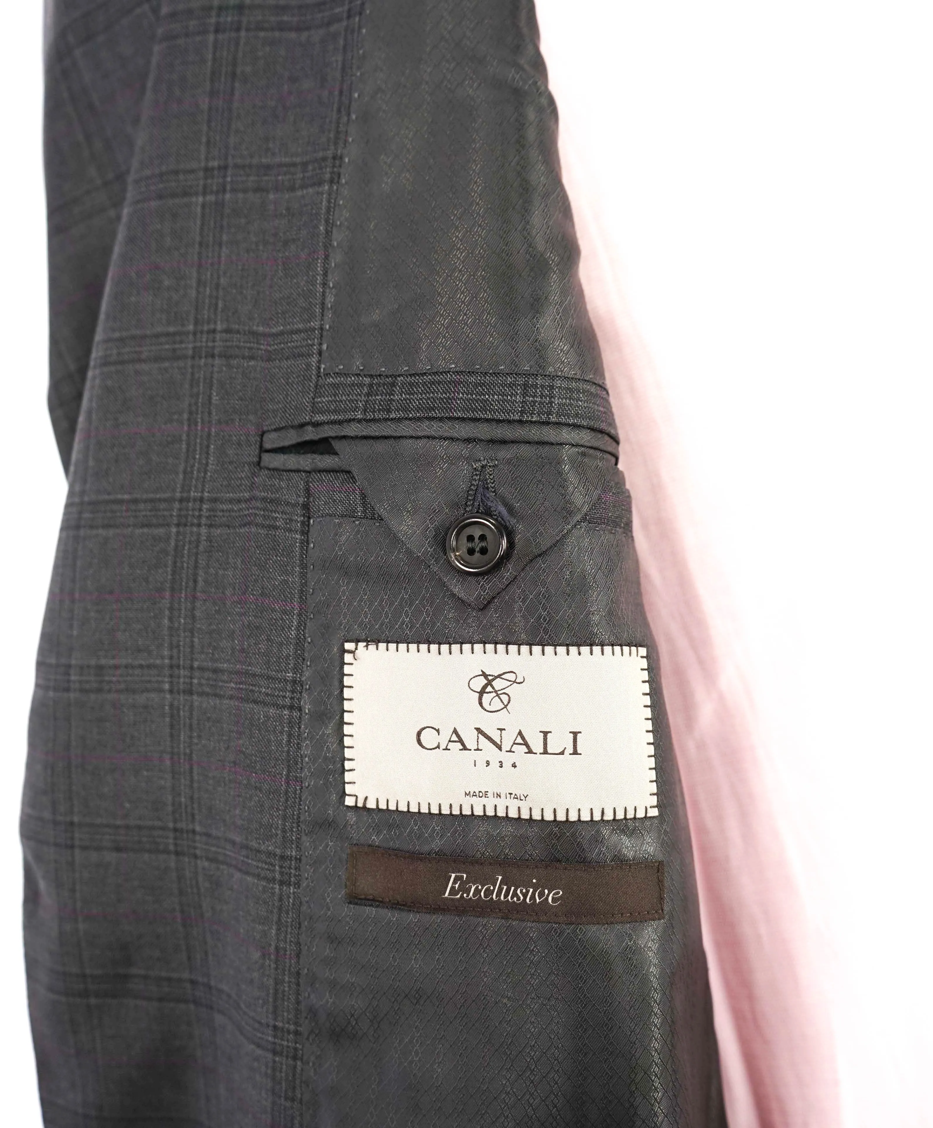 $3,095 CANALI - **EXCLUSIVE** Charcoal/Purple Check Plaid Notch Lapel Suit - 44R