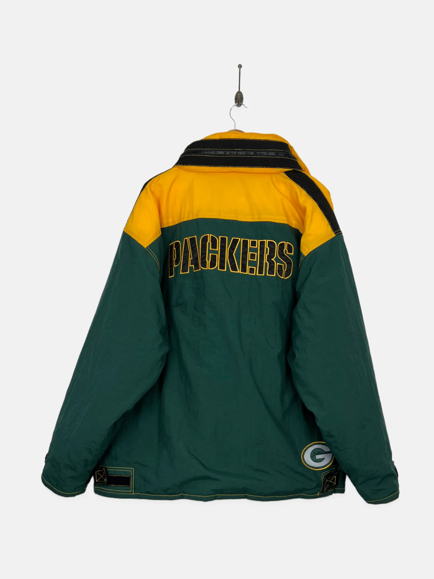 90's Green Bay Packers NFL Champion Embroidered Vintage Puffer Jacket with Hood Size 2-3XL