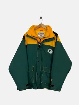 90's Green Bay Packers NFL Champion Embroidered Vintage Puffer Jacket with Hood Size 2-3XL