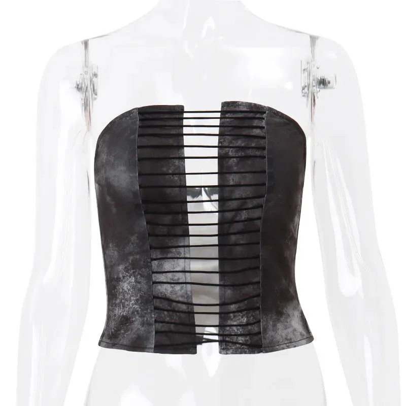 90s Retro Grunge Strapless Crop Top