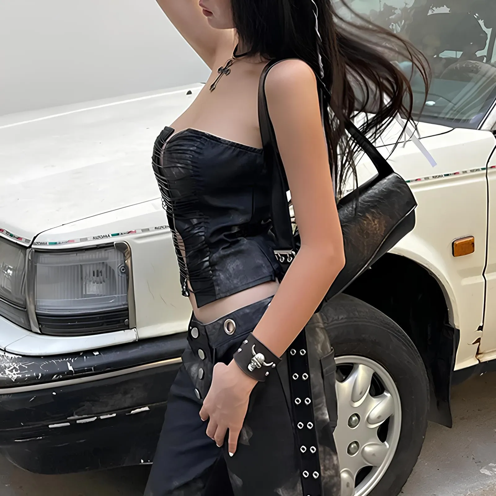 90s Retro Grunge Strapless Crop Top