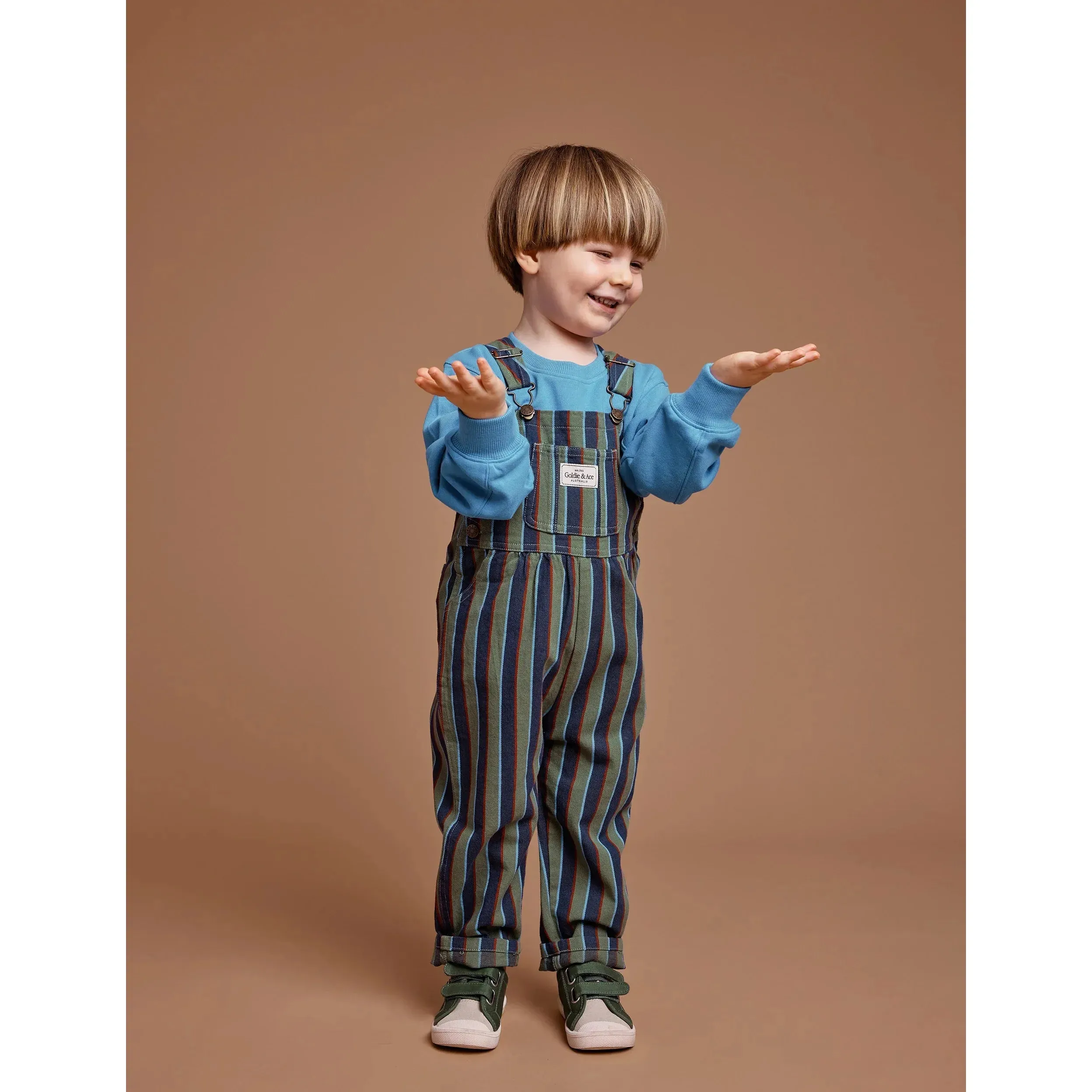 Ace Twill Overalls Heritage Stripe - Green Blue