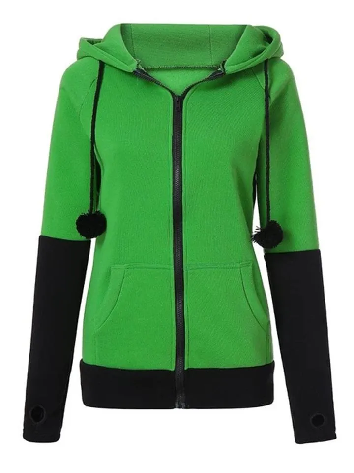 Adorable Fox Ear Drawstring Hooded Full Zipper Sweatshirt