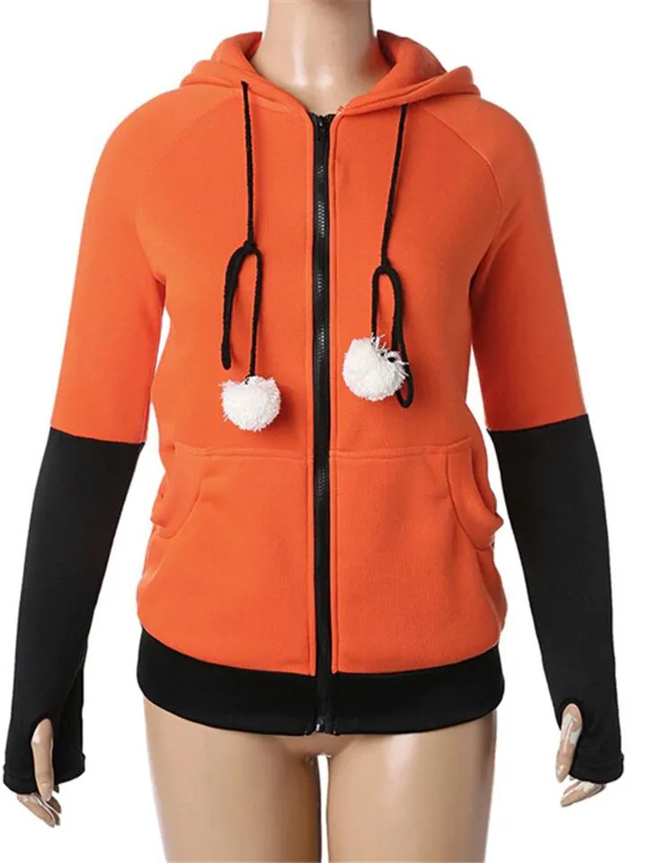 Adorable Fox Ear Drawstring Hooded Full Zipper Sweatshirt
