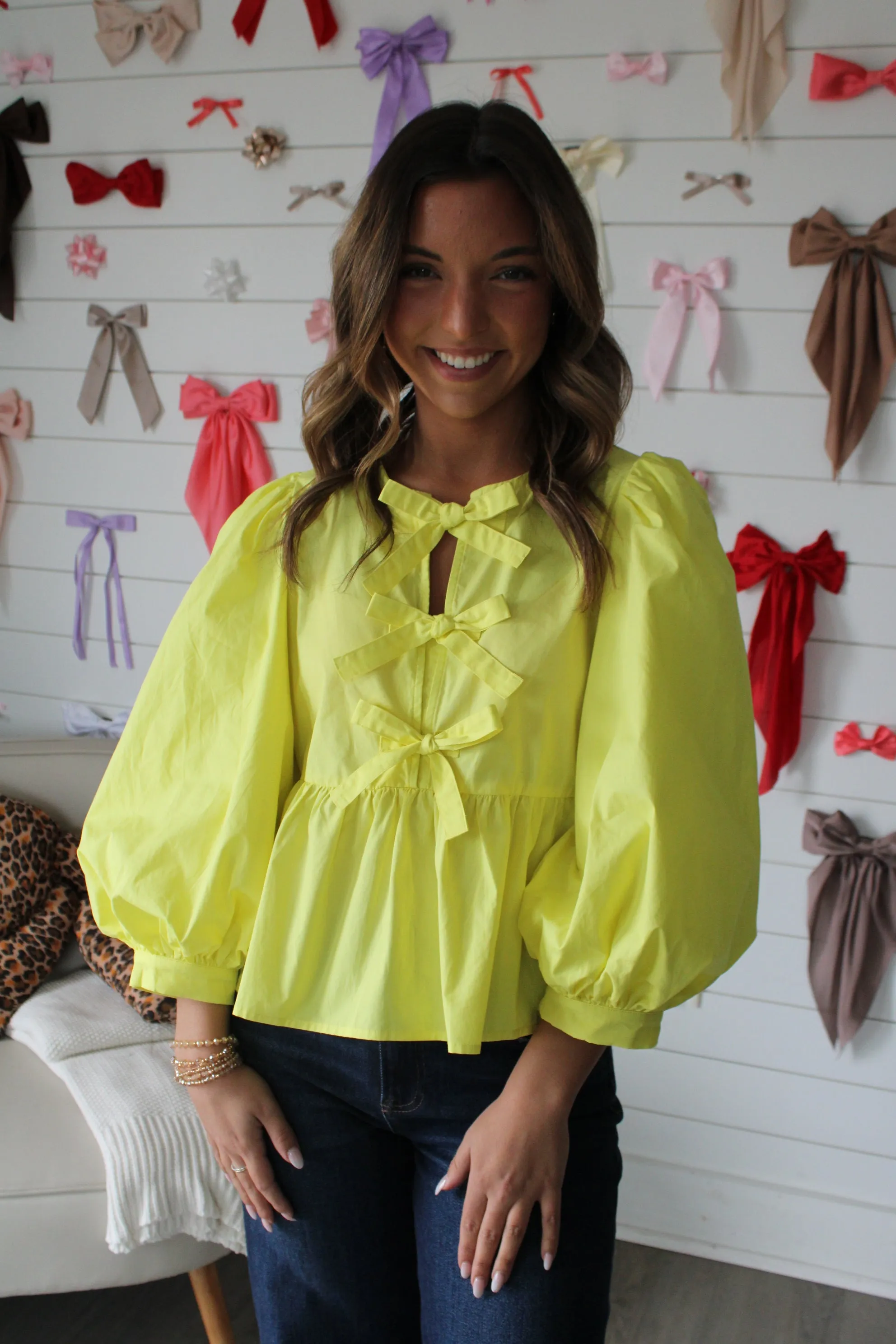 Adore You Bow Peplum Blouse • Yellow