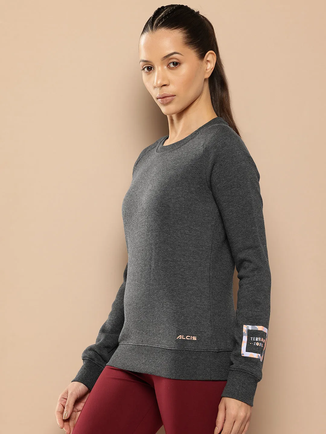 Alcis Women Charcoal Grey Printed Sweatshirt