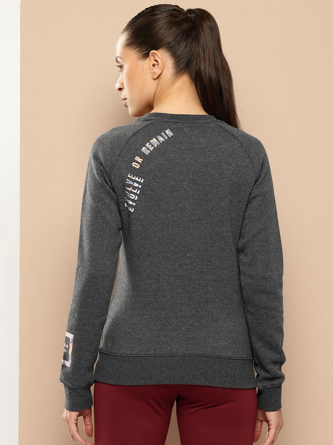Alcis Women Charcoal Grey Printed Sweatshirt