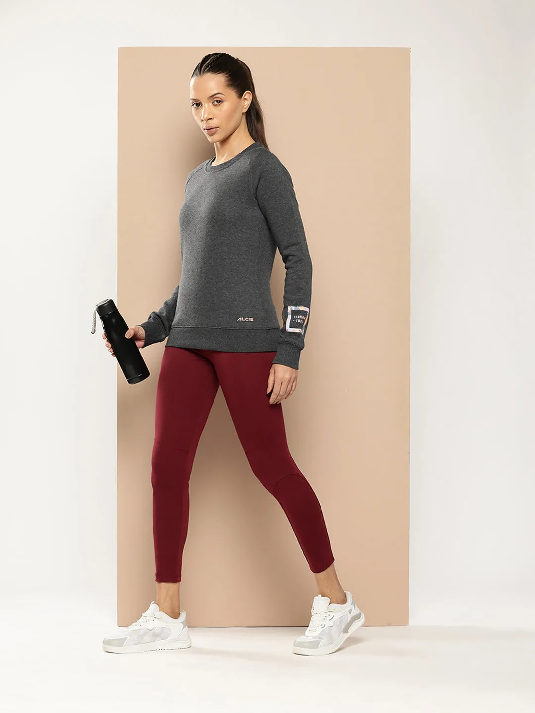Alcis Women Charcoal Grey Printed Sweatshirt
