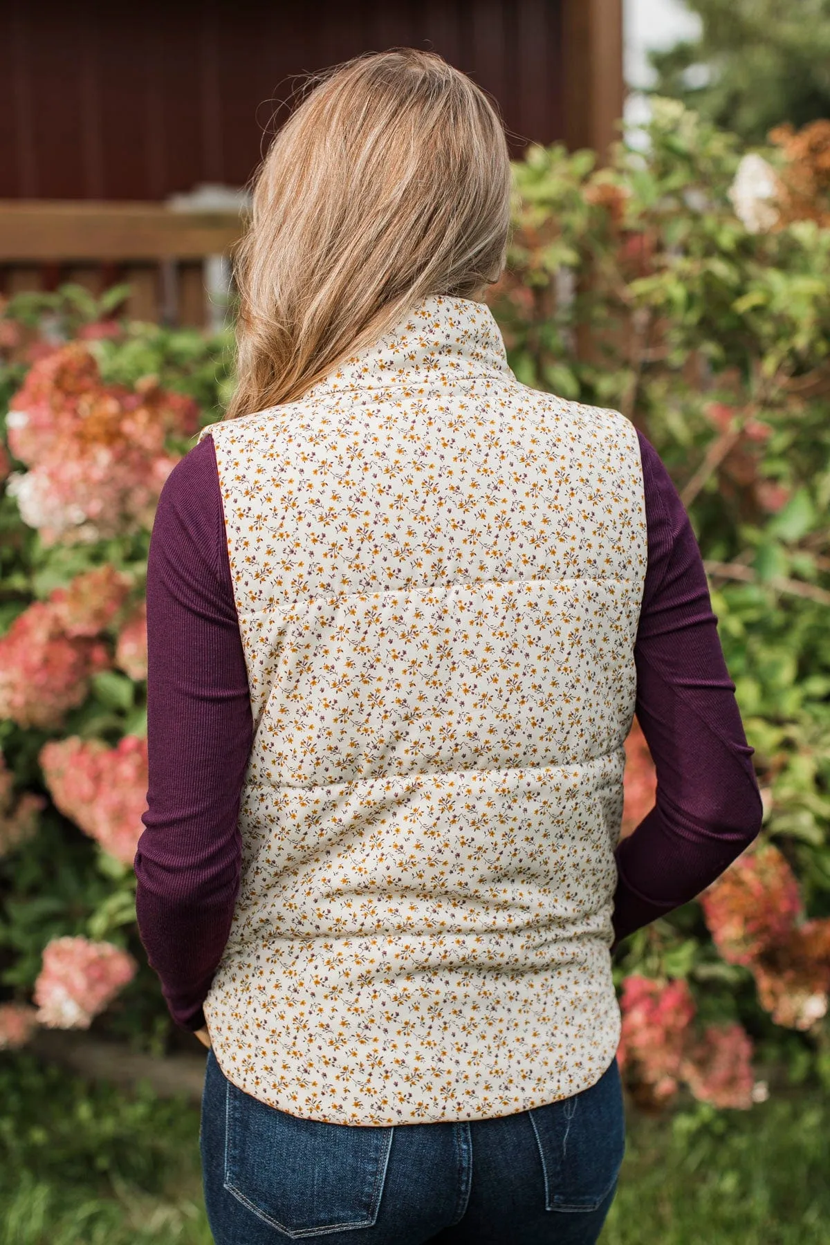 All My Adoration Floral Puffer Vest- Ivory