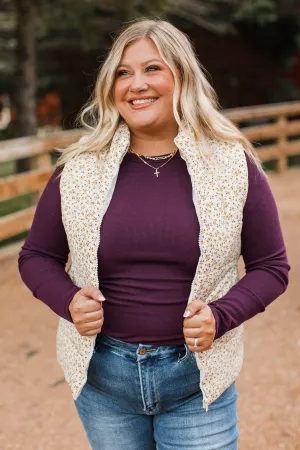 All My Adoration Floral Puffer Vest- Ivory