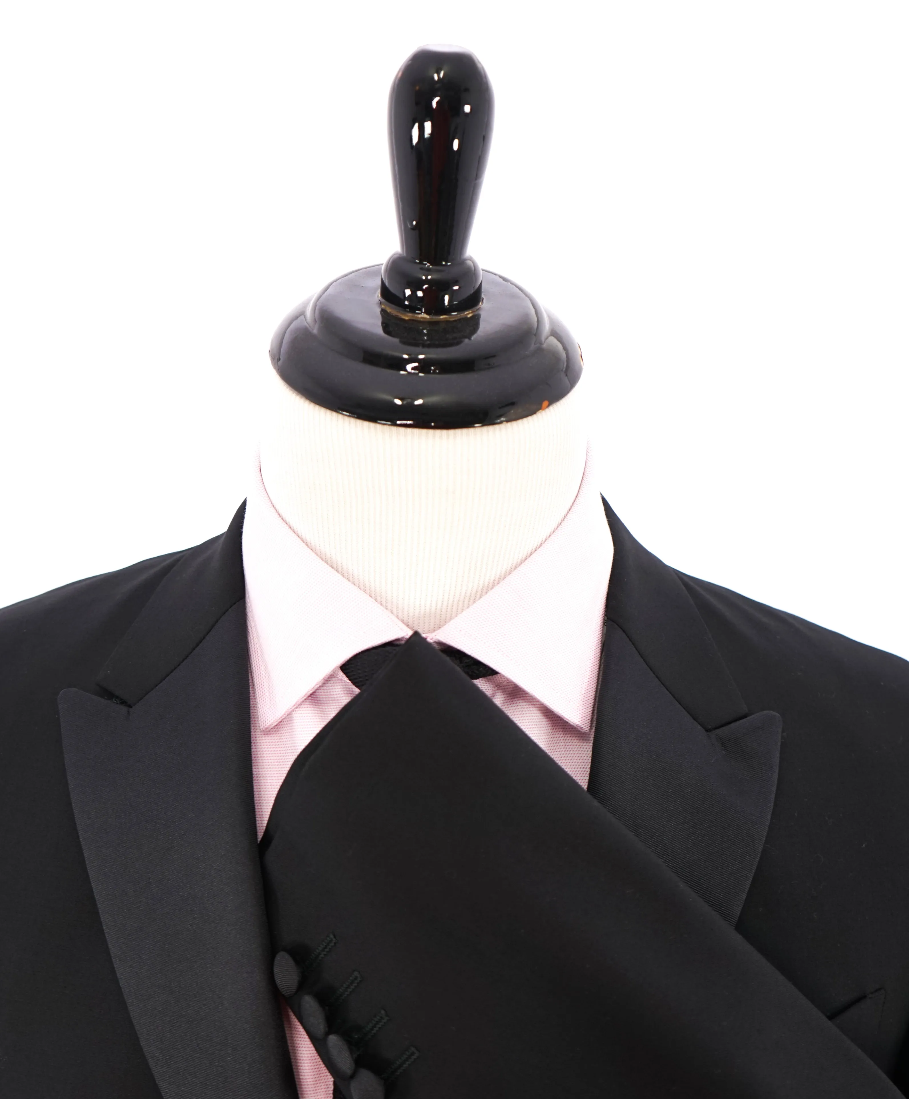 ARMANI COLLEZIONI - Black Textured Peak Lapel "M Line" Slim Suit - 38R