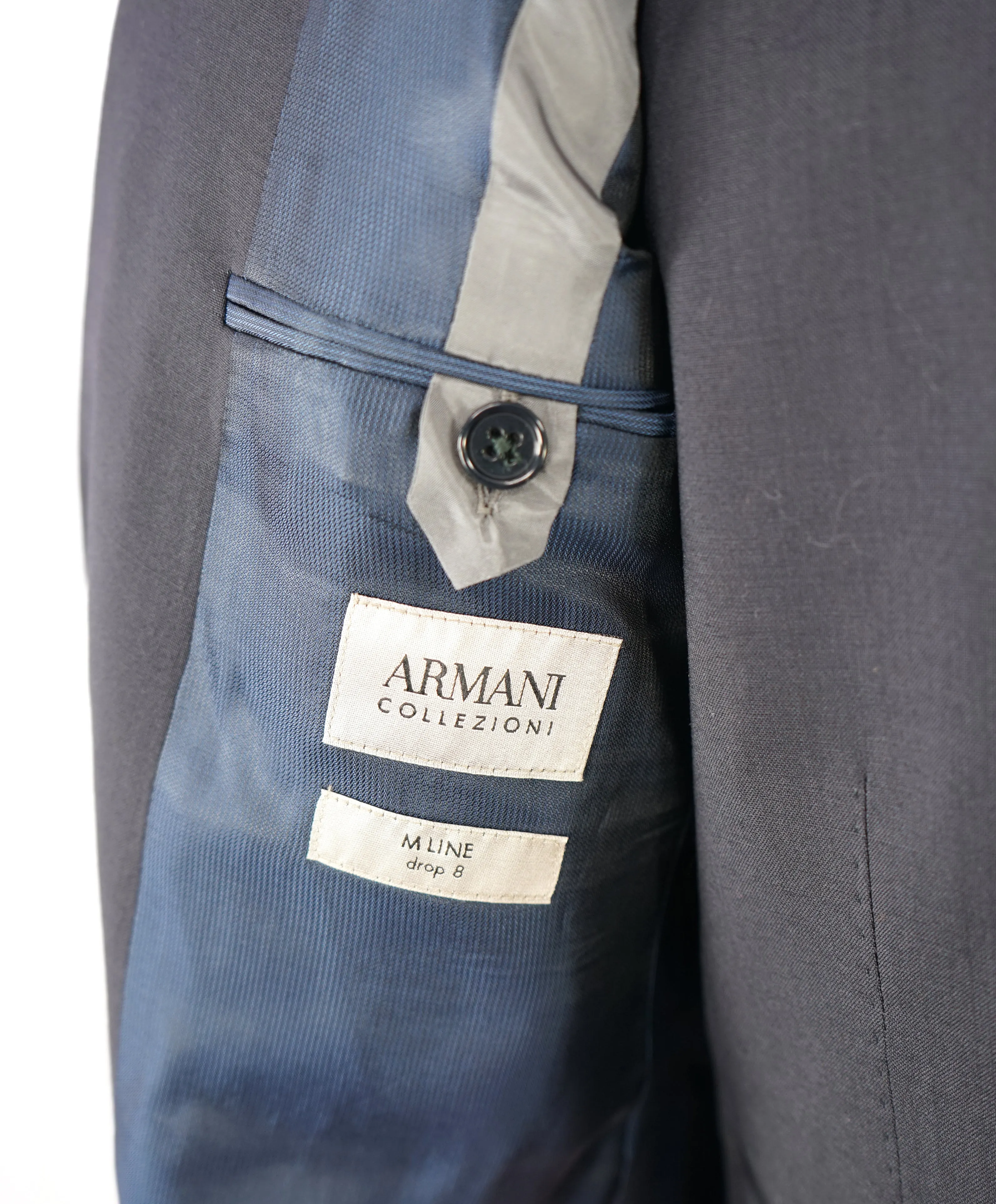 ARMANI COLLEZIONI - “M Line” 3-Piece Navy Solid Suit With Pick Stitching -  46R