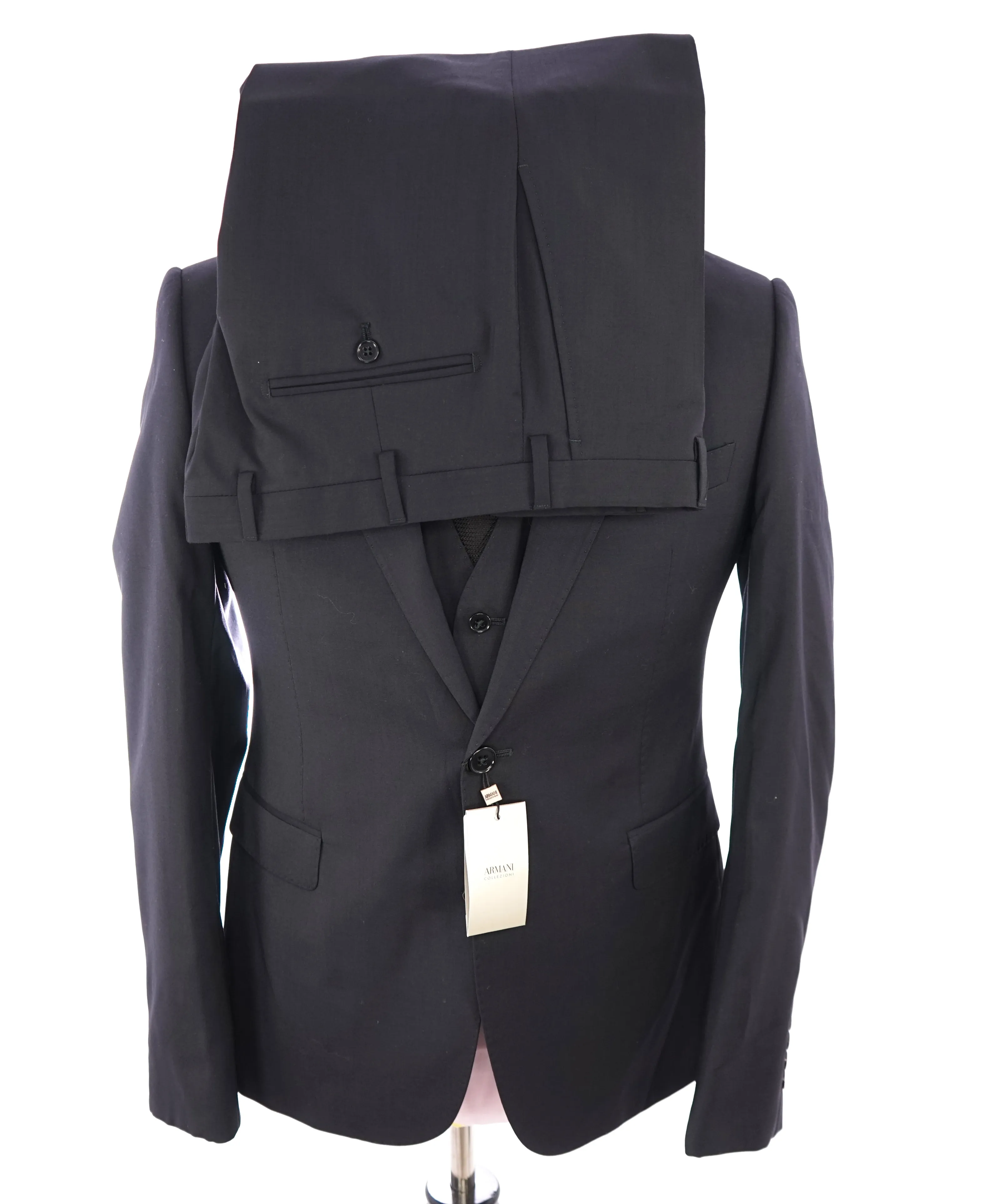 ARMANI COLLEZIONI - “M Line” 3-Piece Navy Solid Suit With Pick Stitching -  46R