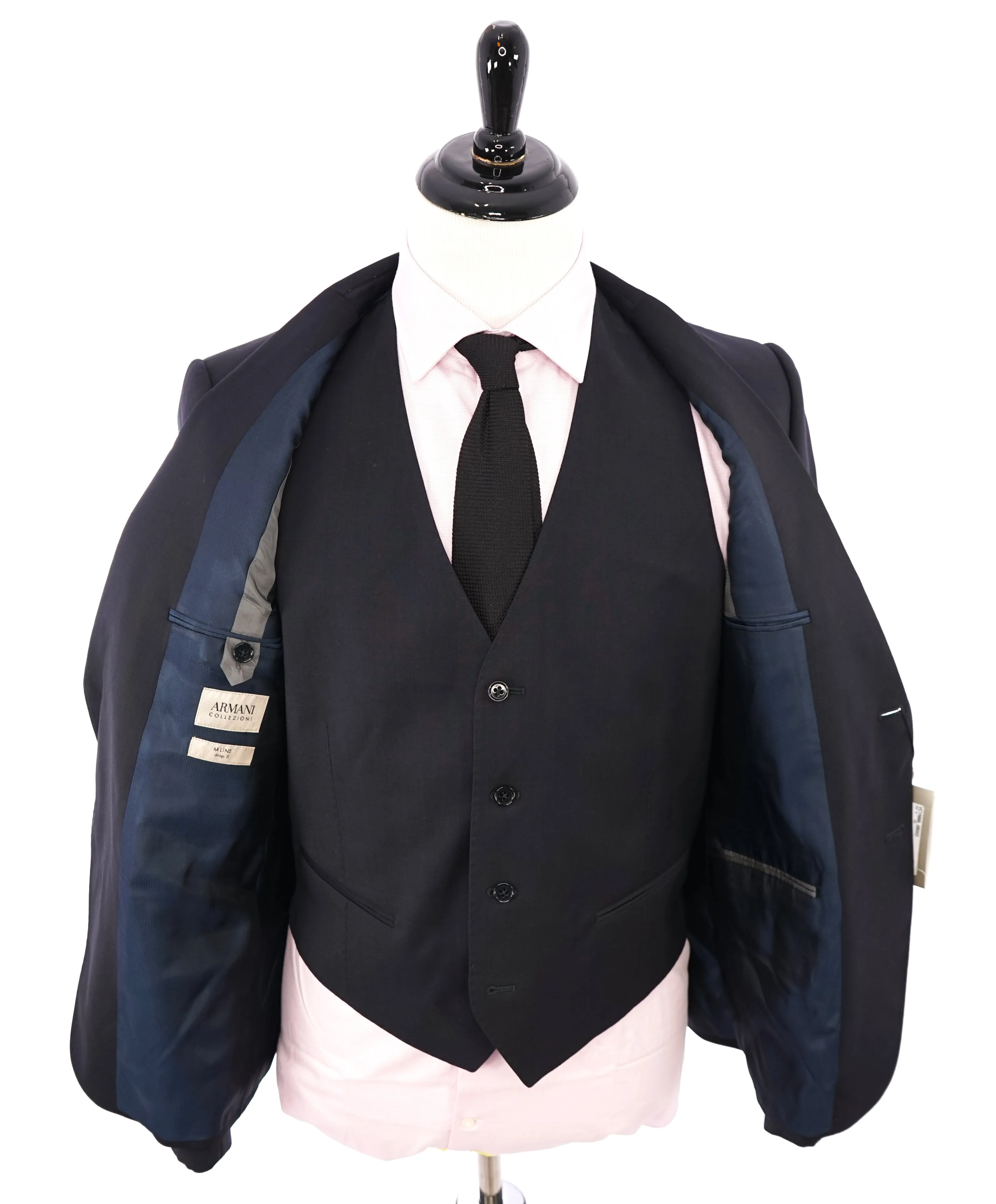 ARMANI COLLEZIONI - “M Line” 3-Piece Navy Solid Suit With Pick Stitching -  46R