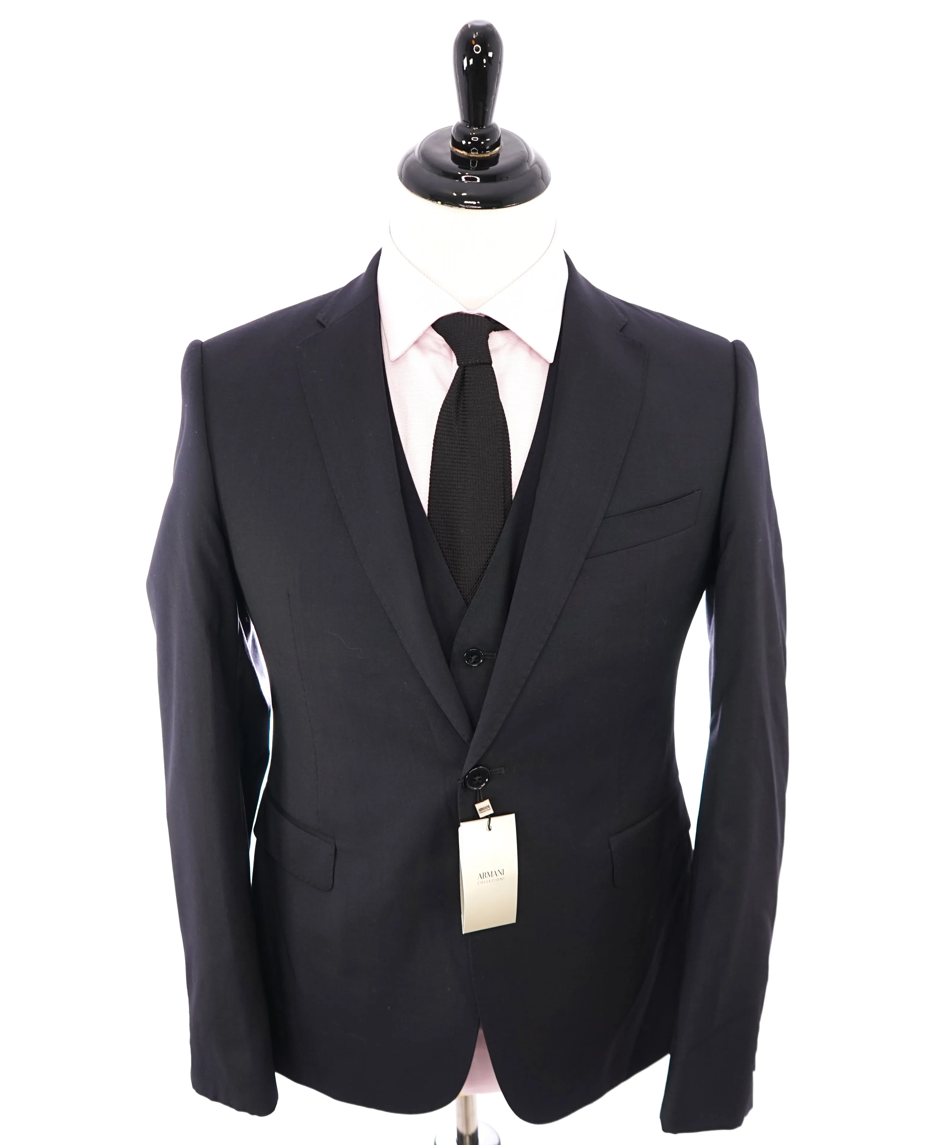 ARMANI COLLEZIONI - “M Line” 3-Piece Navy Solid Suit With Pick Stitching -  46R