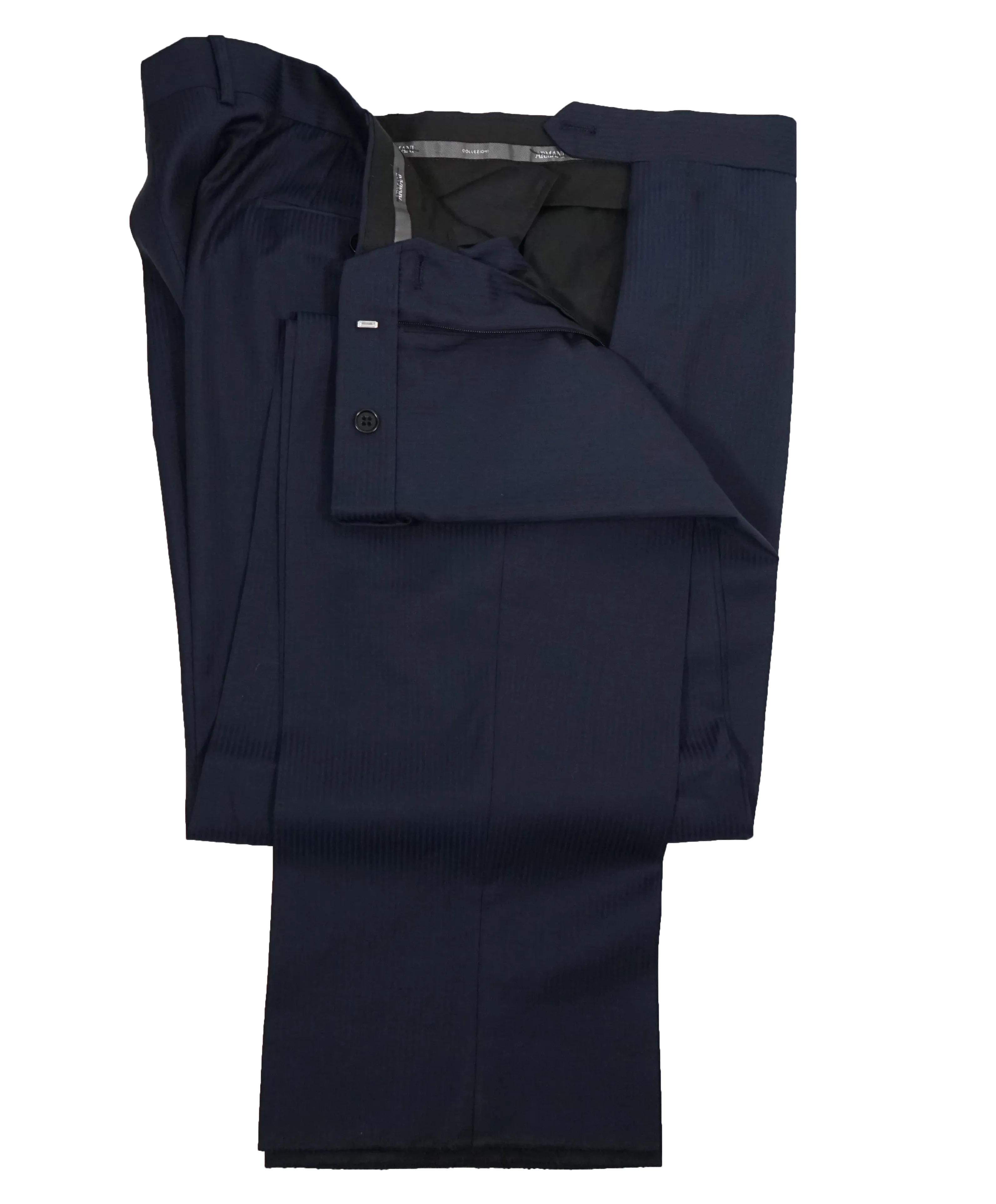 ARMANI COLLEZIONI - Textured Blue Tonal Stripe “G Line” Super 130’s Wool Suit - 48R