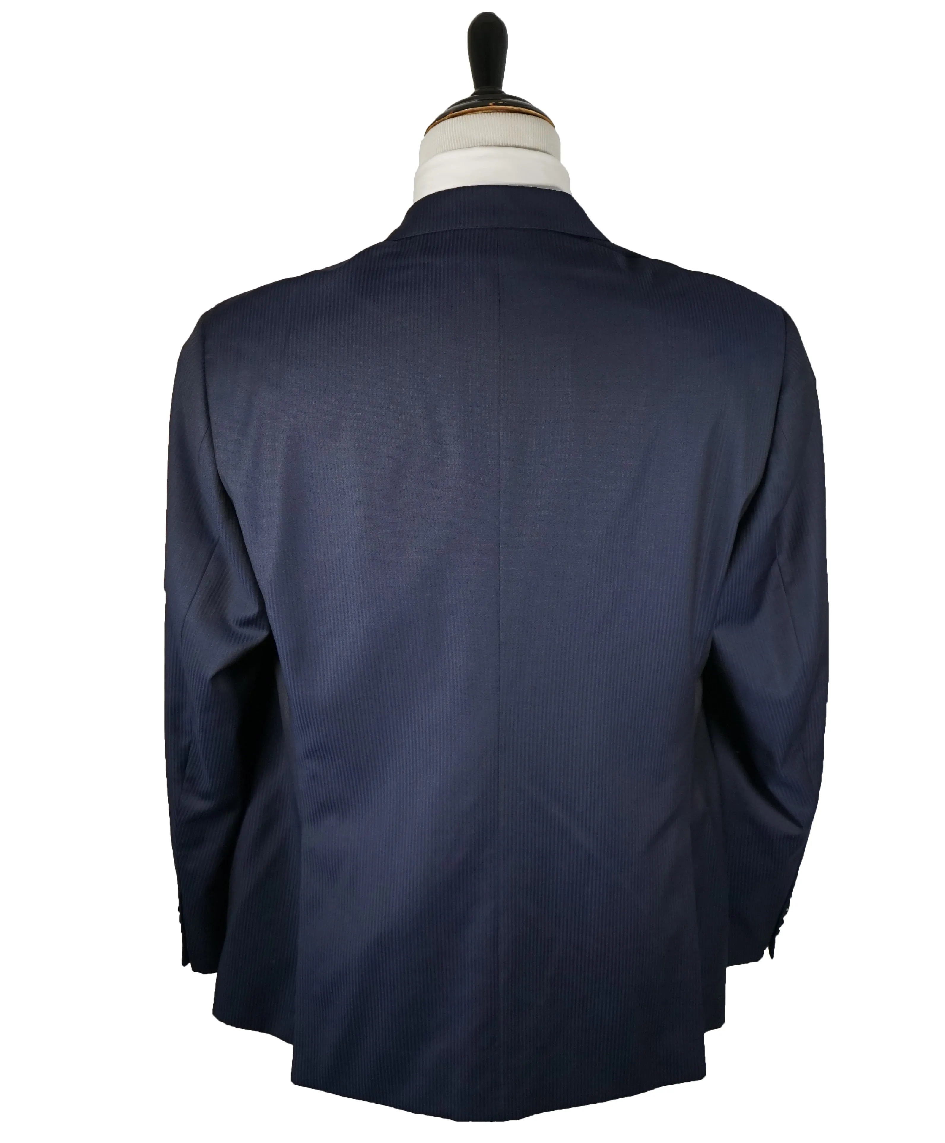ARMANI COLLEZIONI - Textured Blue Tonal Stripe “G Line” Super 130’s Wool Suit - 48R