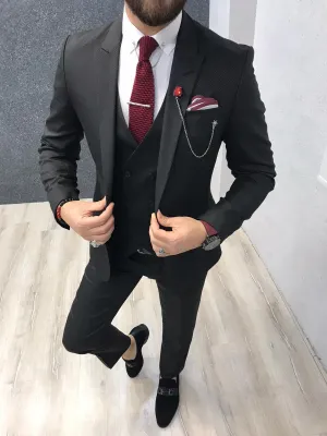 Asmo Black Slim Fit Wool Suit - Elegant Versatility for Every Occasion