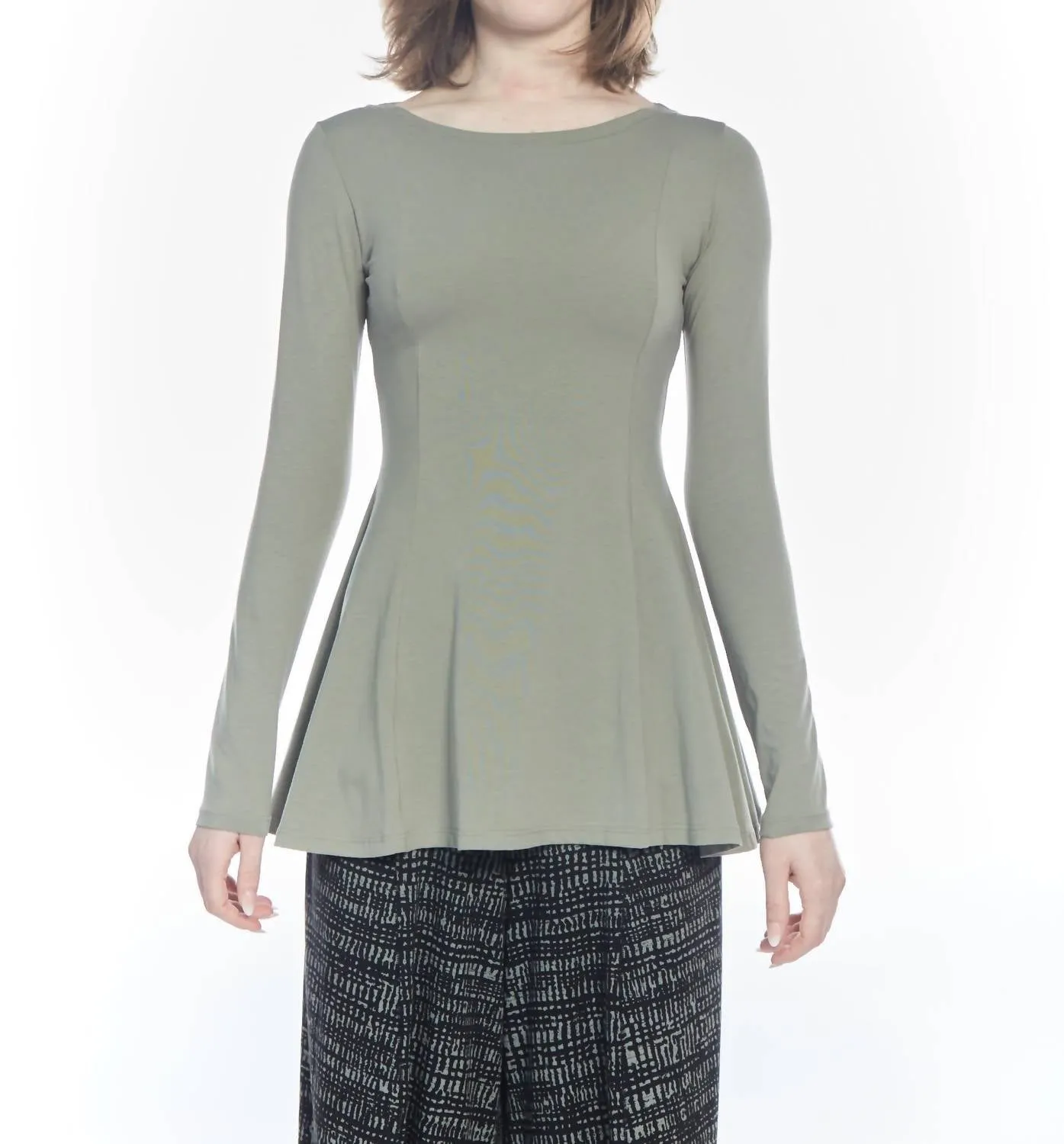 Atarah Peplum Long Sleeve Top In Olive