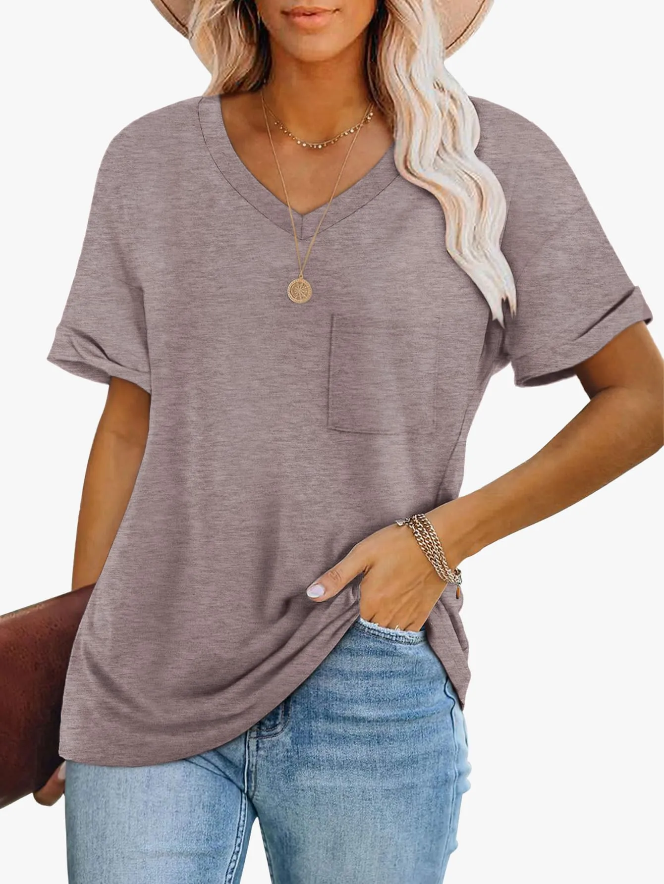 ATHMILE Womens Tops Short Sleeve Shirts for Women 2024 Valentines Day Shirts Summer Casual T Shirts Gray Purple