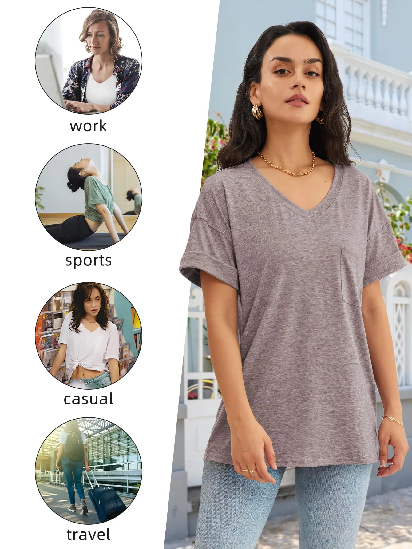ATHMILE Womens Tops Short Sleeve Shirts for Women 2024 Valentines Day Shirts Summer Casual T Shirts Gray Purple