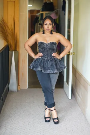 Aurora Denim Washed Tube Top (Avail in Blue & Black)