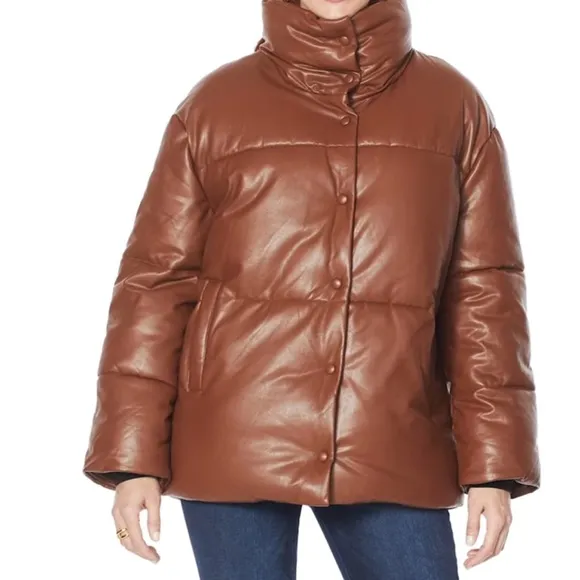 Avec Les Filles Fax Leather Puffer Jacket