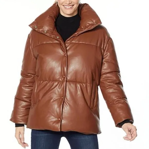Avec Les Filles Fax Leather Puffer Jacket