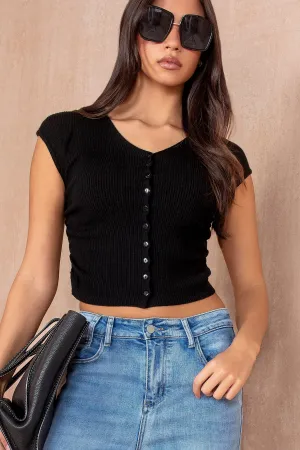 Avery Black Knit Ribbed Top
