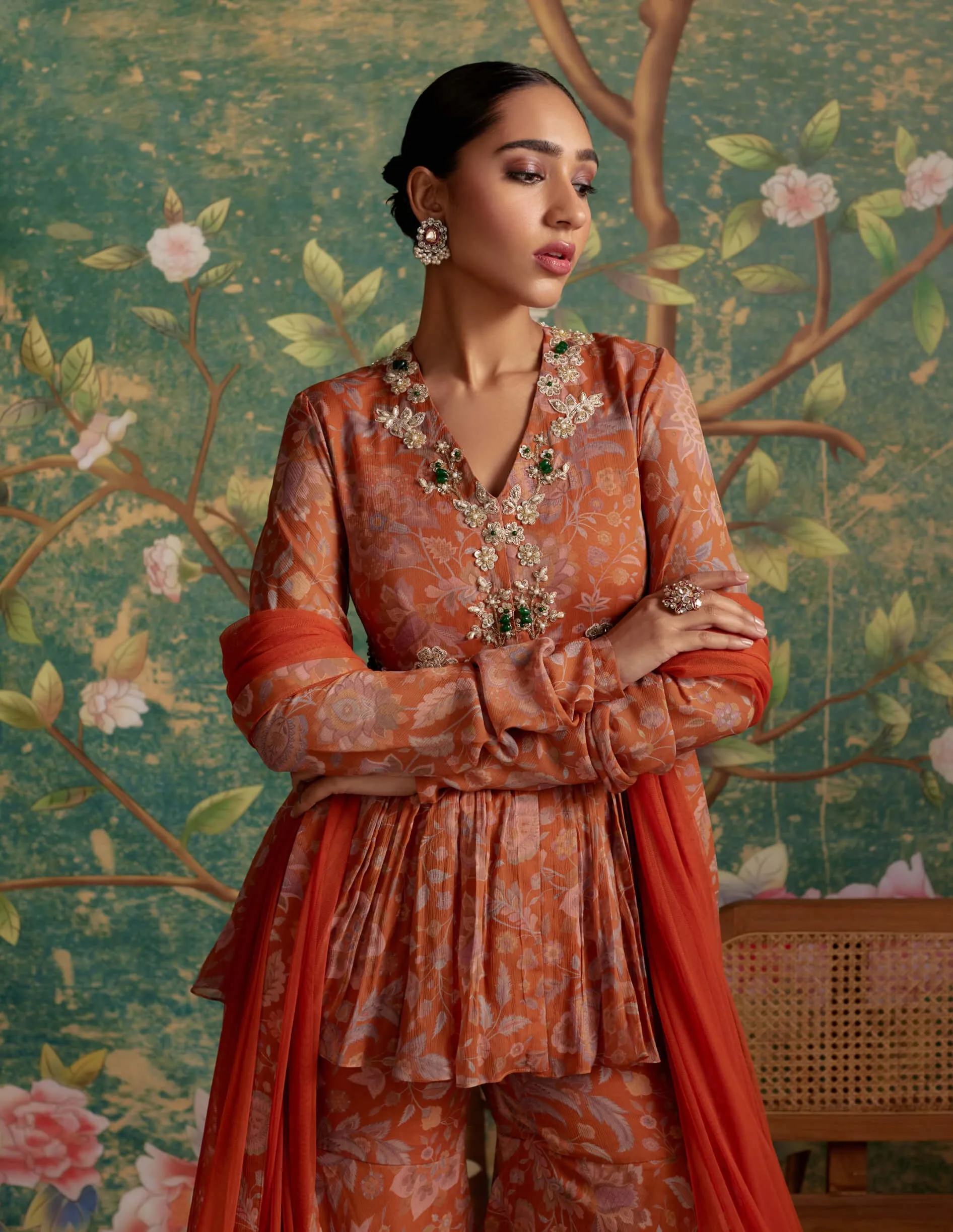 Awespiring orange peplum and gharara set