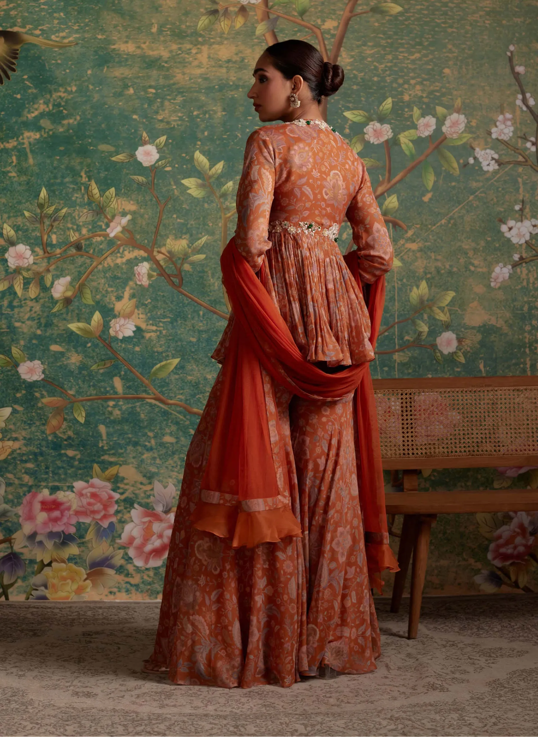 Awespiring orange peplum and gharara set