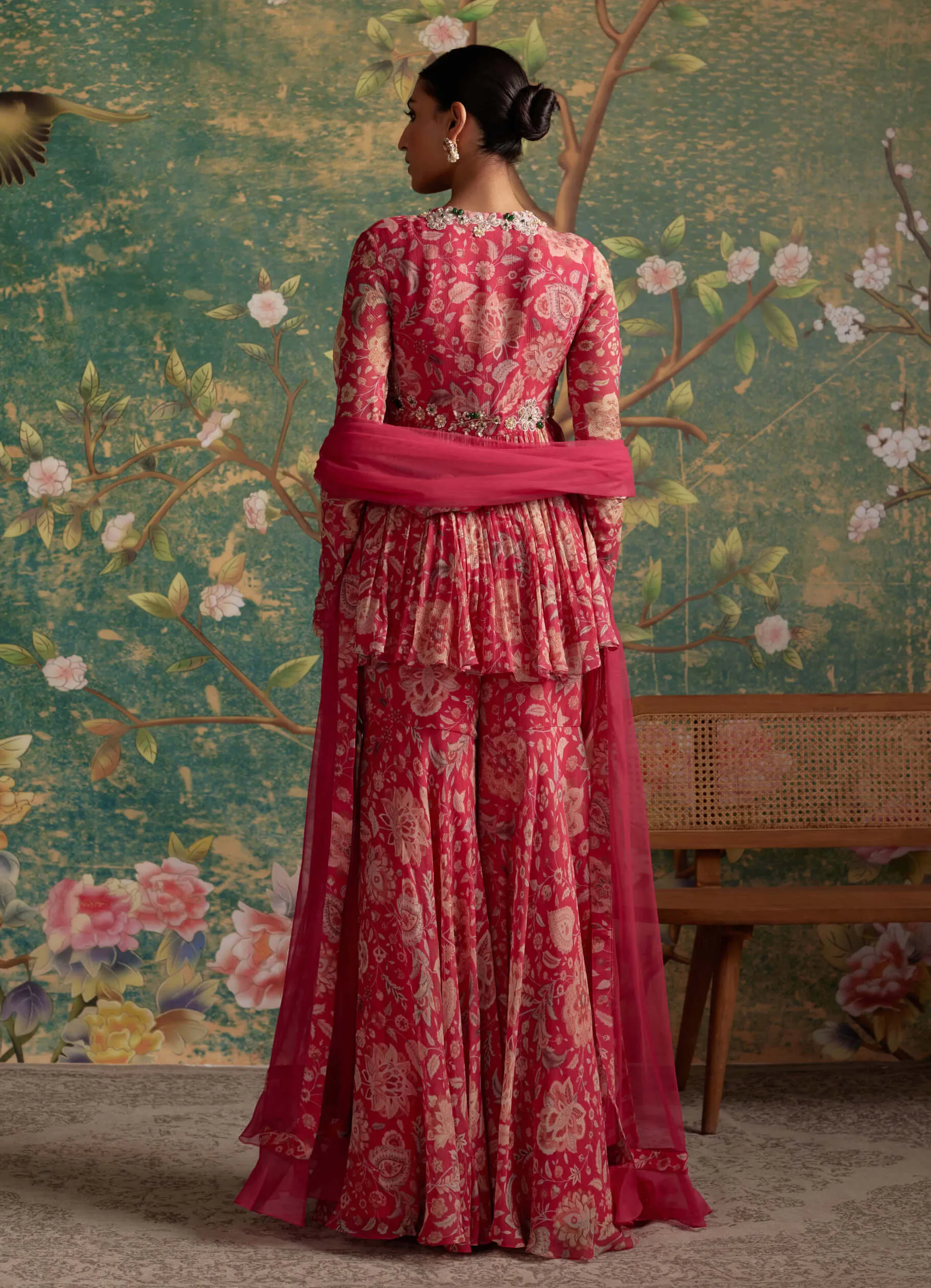 Awespiring royal fuschia peplum and gharara set