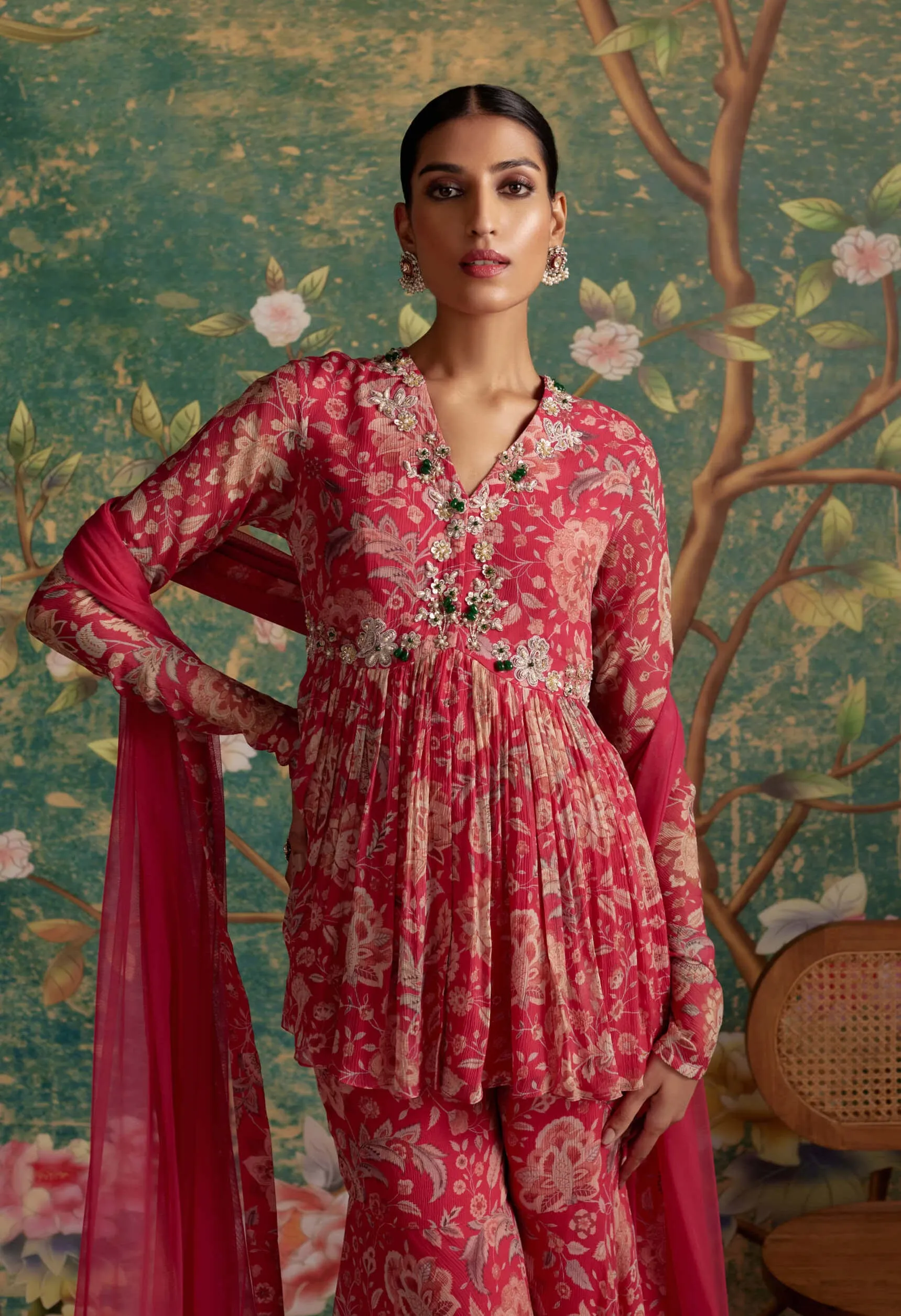 Awespiring royal fuschia peplum and gharara set