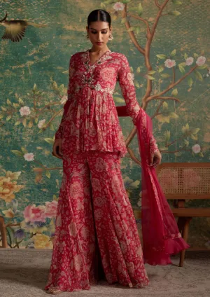 Awespiring royal fuschia peplum and gharara set