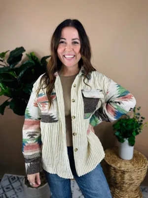 Aztec Oatmeal Printed Corduroy Shacket