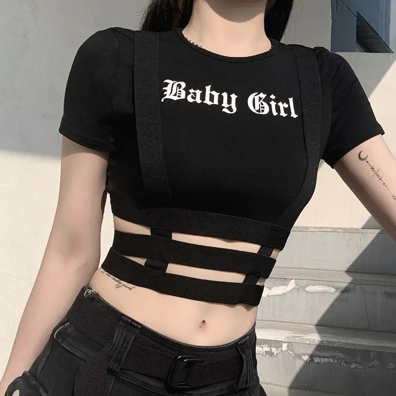 Baby Girl Letter Printed Sexy Cropped Slim Shirt
